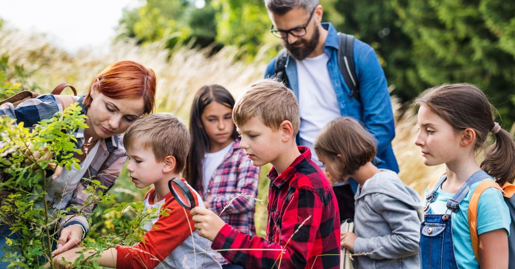 Dzieci uczą się na łące